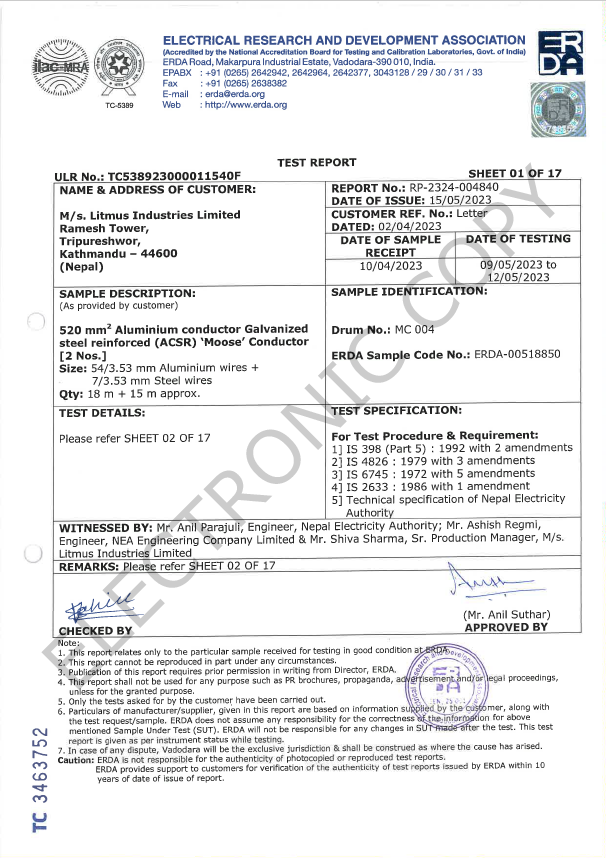 ERDA - ACSR CONDUCTORS